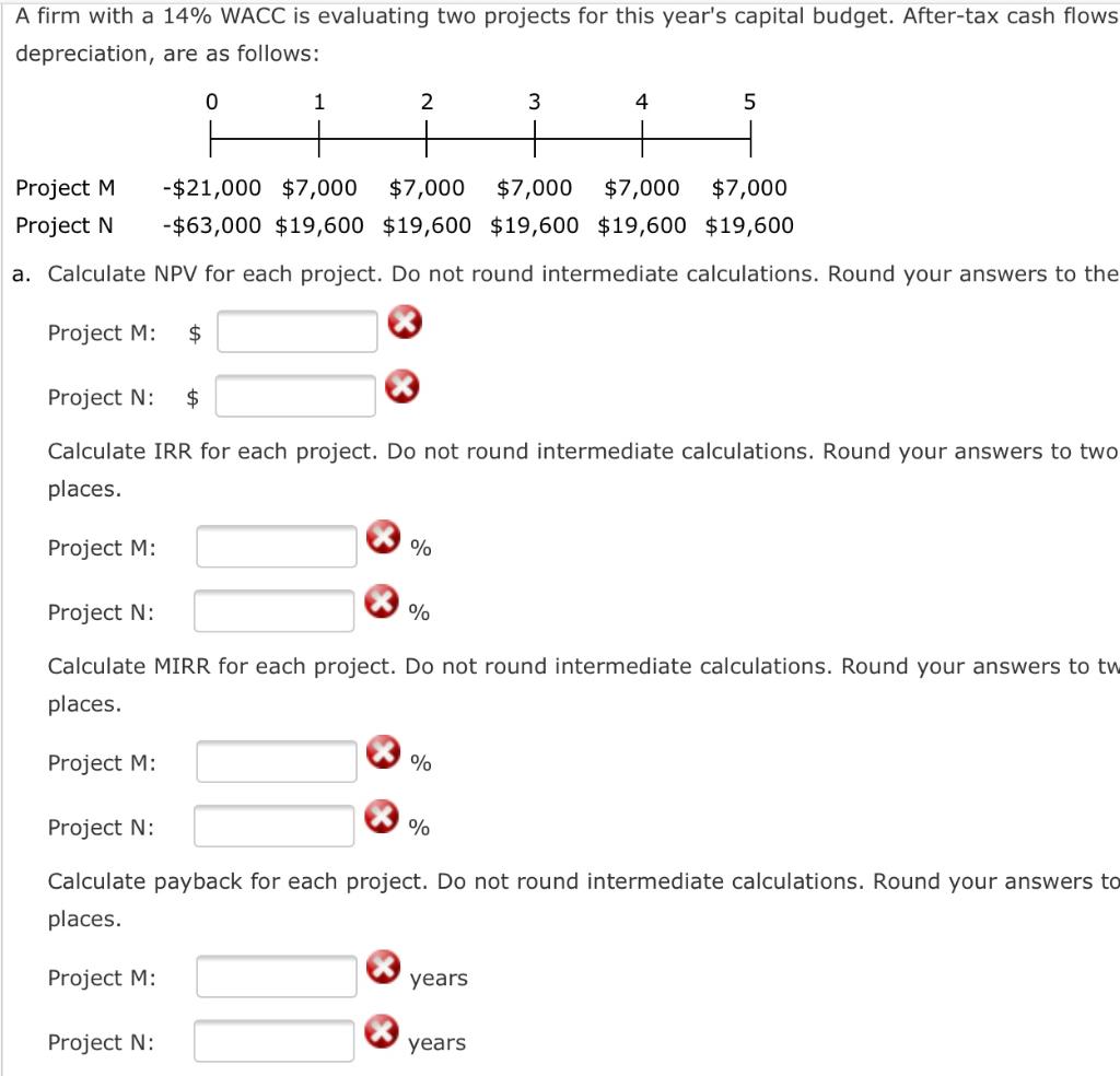  A firm with a 14% WACC is evaluating two projects for