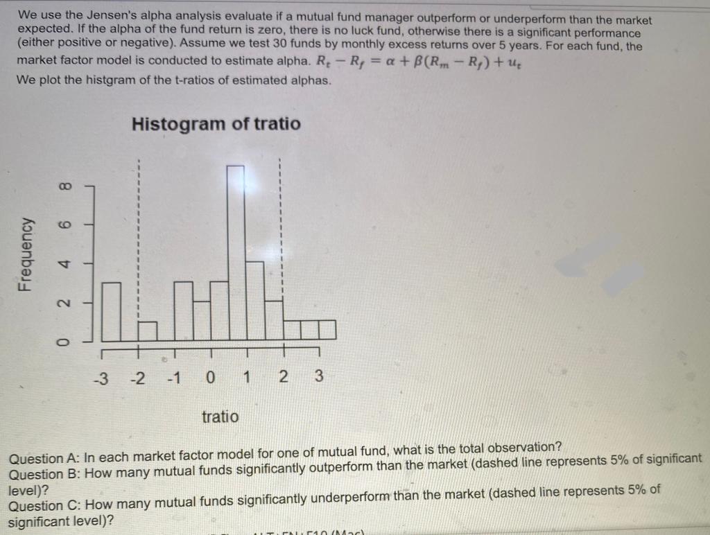  We use the Jensen's alpha analysis evaluate if a mutual fund