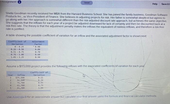  Assignment Saved Help Save & Sheila Goodman recently received her MBA