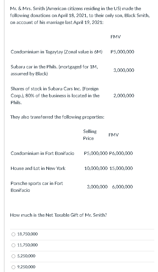 timed task, pls help thanks! about transfer taxes Mr. & Mrs. Smith