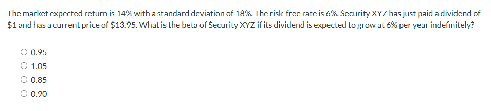  The market expected return is 14% with a standard deviation of