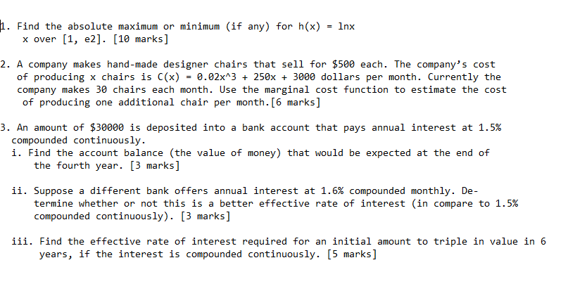 Inx 1. Find the absolute maximum or minimum (if any) for