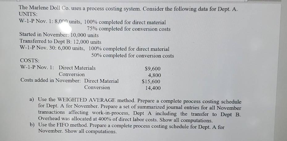  The Marlene Doll Co. uses a process costing system. Consider the