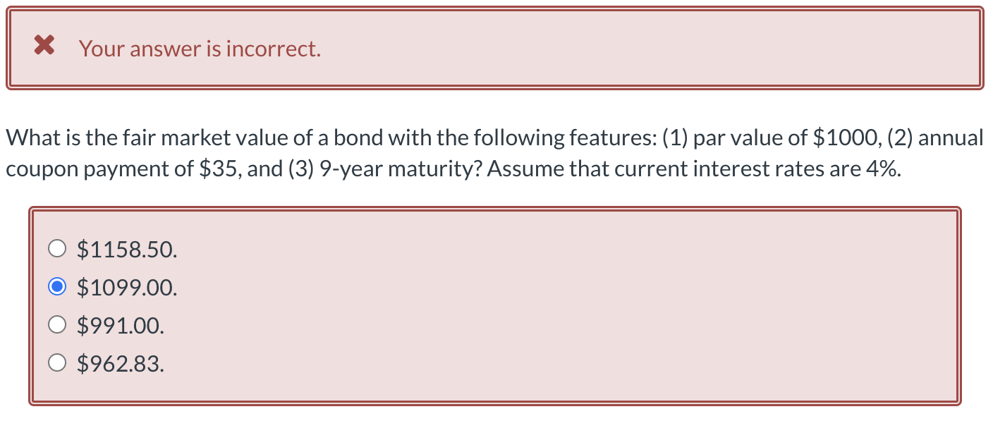 Your answer is incorrect. What is the fair market value of