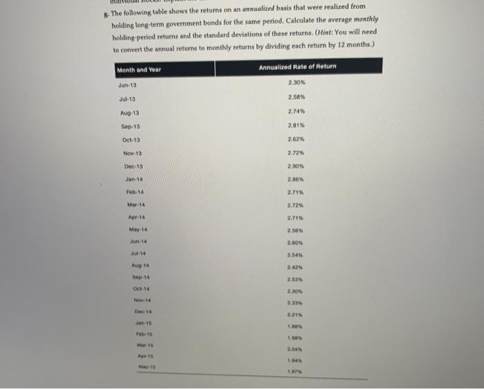Target to calculate the holding period retums for the 24 months from