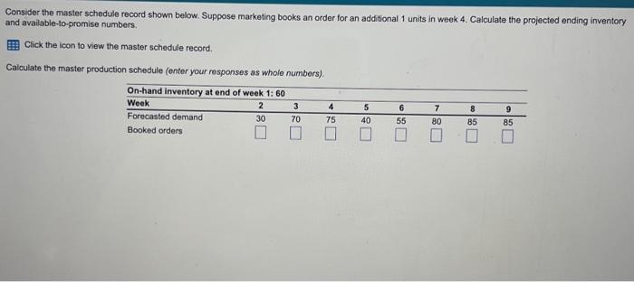  answer for thumbs up Consider the master schedule record shown below.