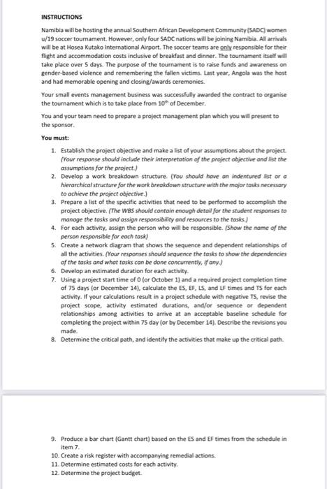  INSTRUCTIONS Namibia will be hosting the annual Southern African Development Community