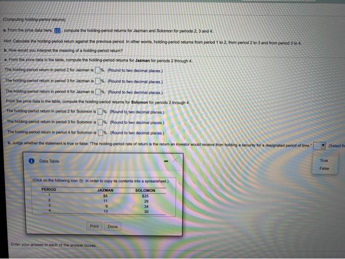  (Computing holding period returns) a. From the price data hare, m.compute