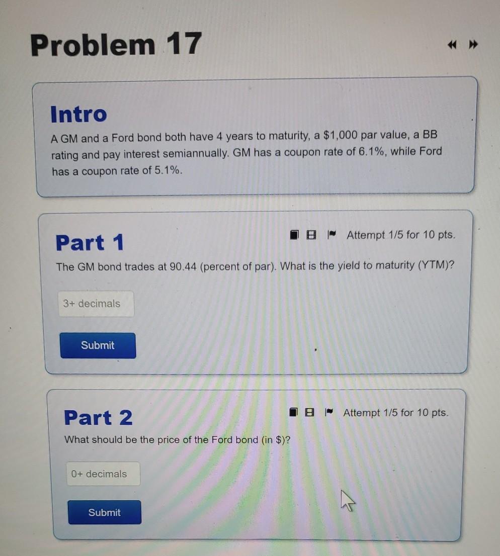 Problem 17 Intro A GM and a Ford bond both have