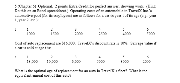 5 (Chapter 6) Optional. 2 points Extra Credit for perfect answer,