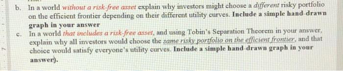  b. In a world without a risk-free asset explain why investors