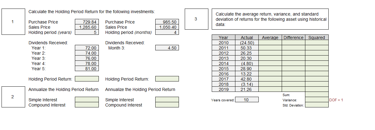 Need all answers in excel formulas, which is confusing m as some