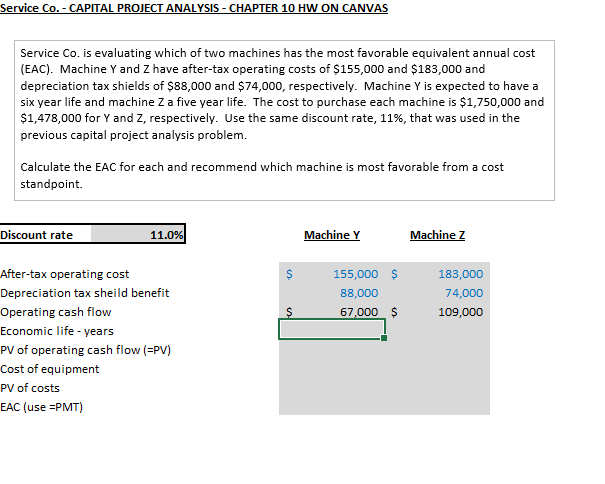  Service Co. - CAPITAL PROJECT ANALYSIS - CHAPTER 10 HW ON