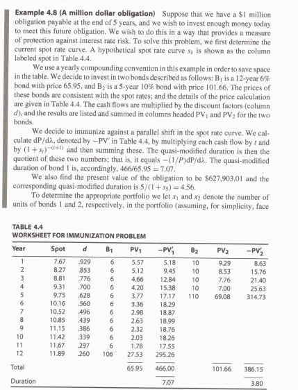 immunization e) A company faces a stream of obligations over the next