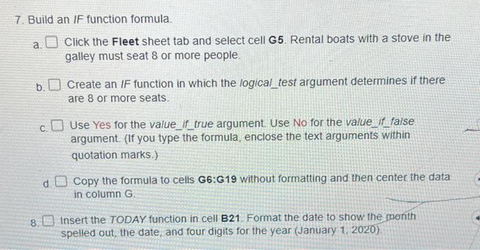  7. Build an IF function formula. a. Click the Fleet sheet