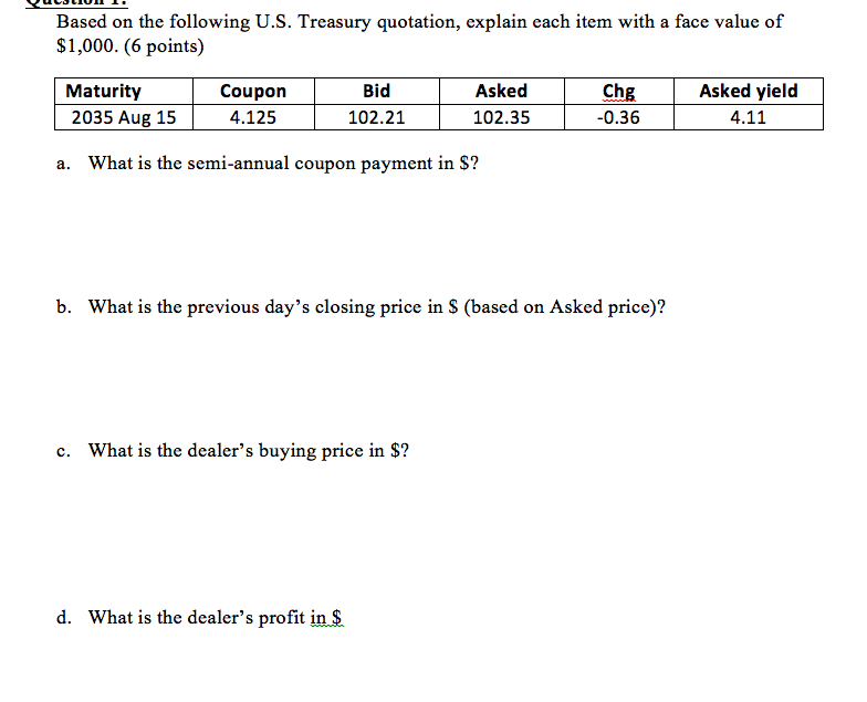 Based on the following U.S. Treasury quotation, explain each item with