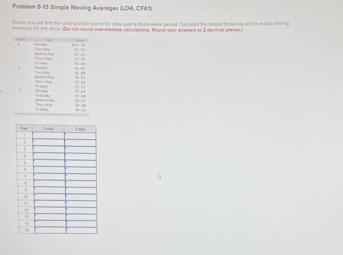  Problem 8-13 Simple Moving Averages (LO4, CFA1) Below you will find