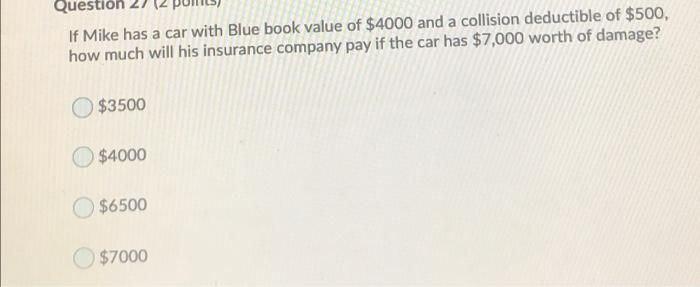 Question If Mike has a car with Blue book value of