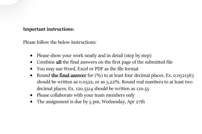 Finance Assignment #2: On Weeks 4 and 5 (5 Marks) Question 1