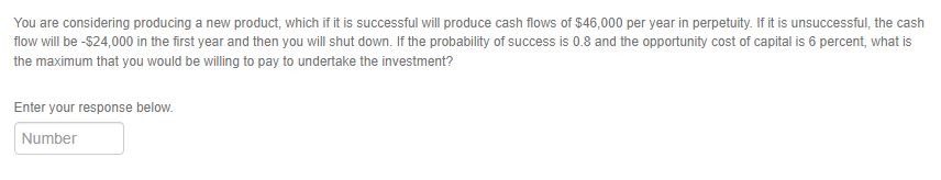  You are considering producing a new product, which if it is