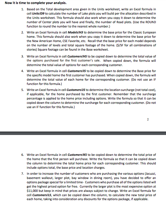 Using the directions, I need help figuring out the right formulas to