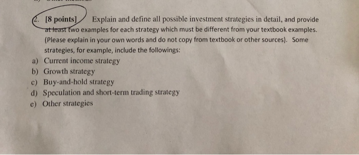  2. [8 points] at teast two examples for each strategy which