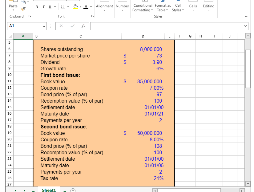 writing in RED. Problem 13-9 Calculating the WACC