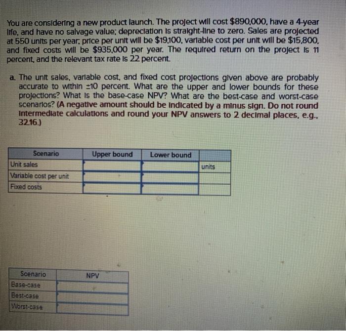  You are considering a new product launch. The project will cost