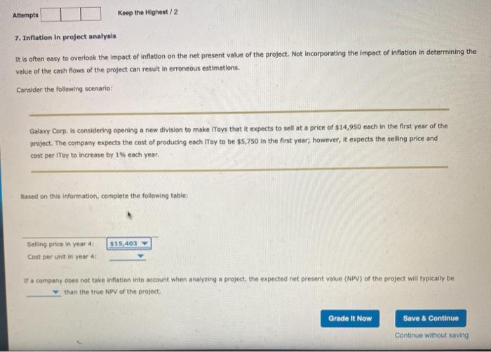  Attempts Keep the Highest / 2 7. Inflation in project analysis