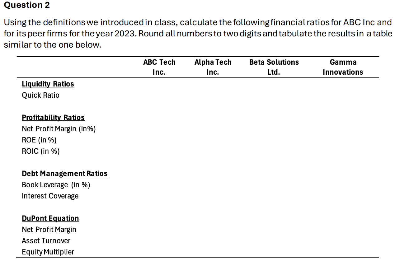  Question 2 Using the definitions we introduced in class, calculate the