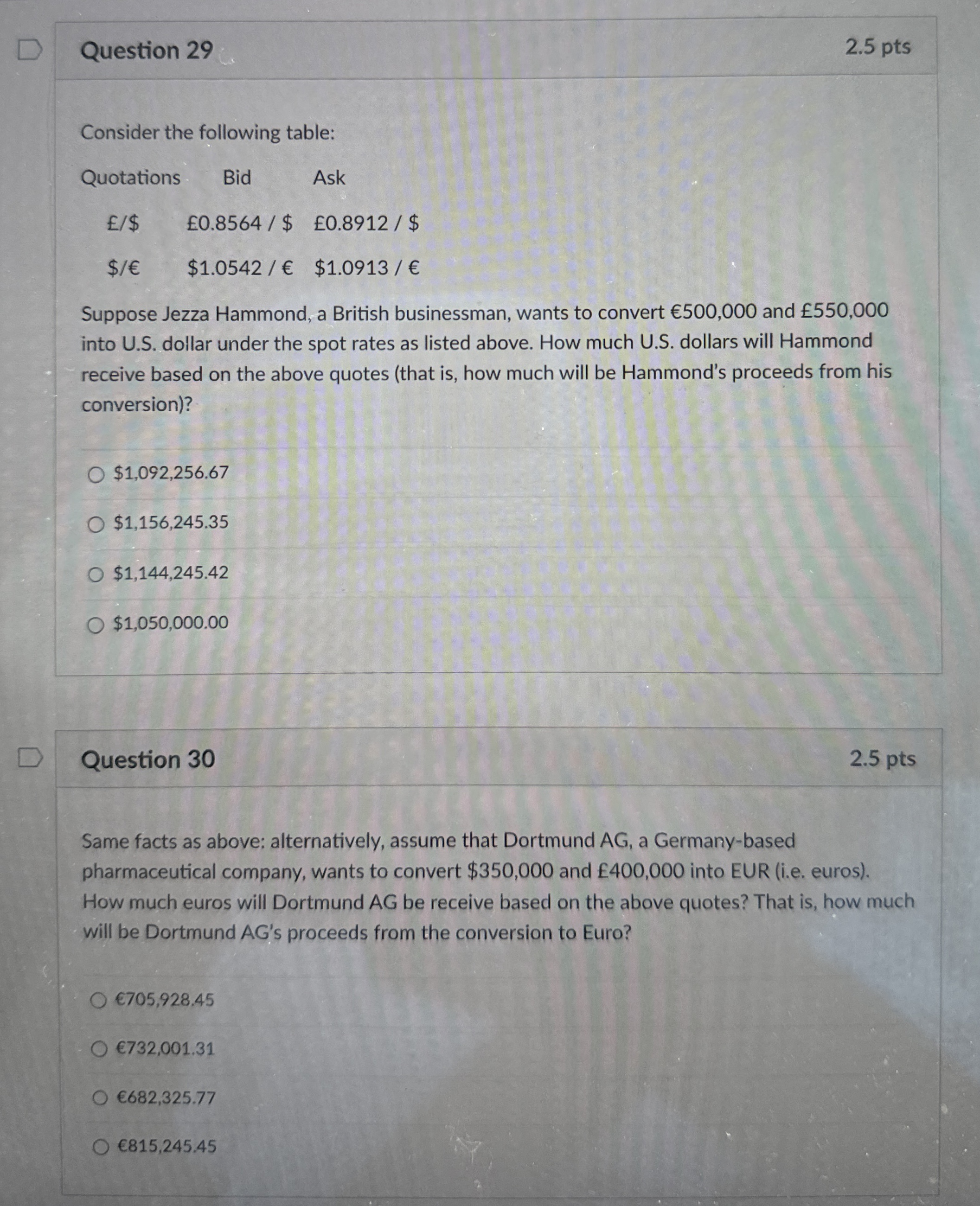  Question 2930 2.5 pts Consider the following table: Quotations Bid ,