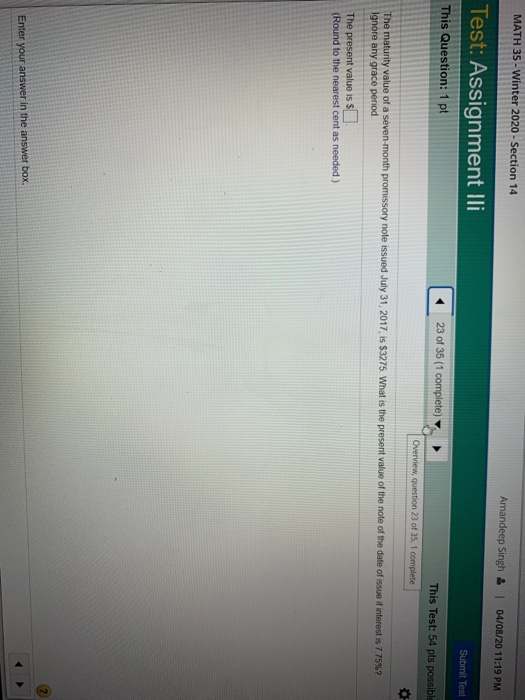  MATH 35 - Winter 2020 - Section 14 Amandeep Singh &