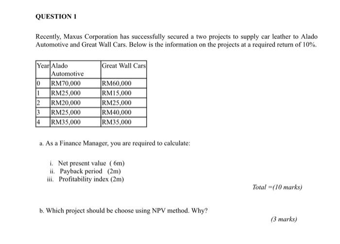  QUESTION 1 Recently, Maxus Corporation has successfully secured a two projects
