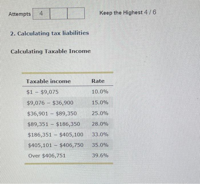  Using the previous tax table, compute the tax liability for each