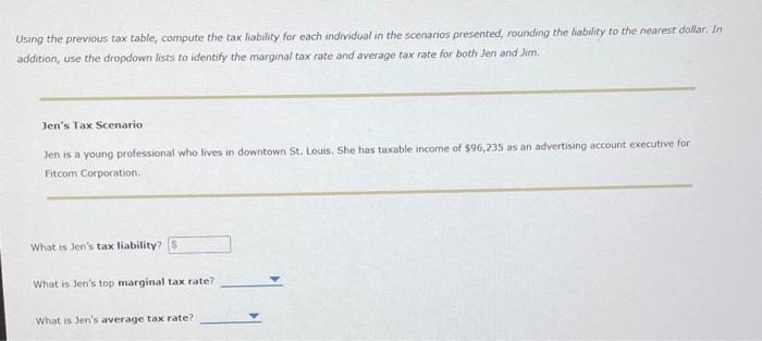 individual in the scenarios presented, rounding the ability to the nearest dollar.