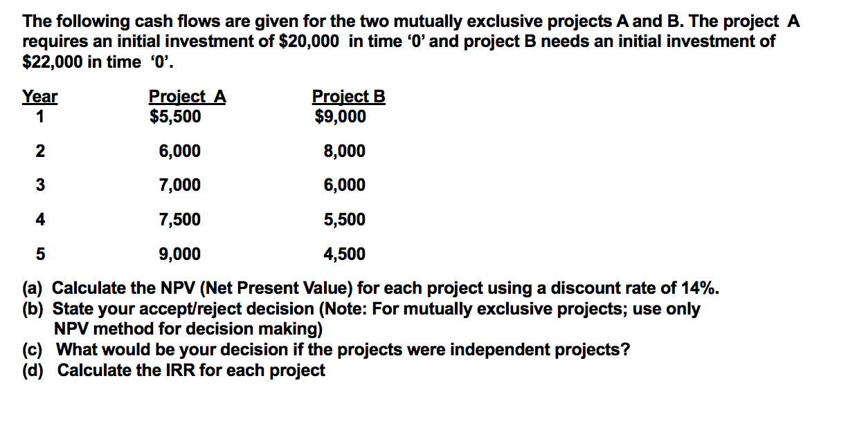 please use excel!!! The following cash flows are given for the two