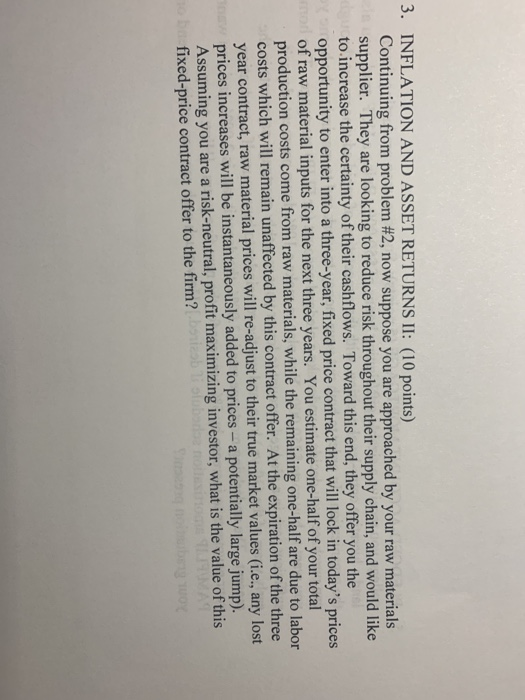  3. INFLATION AND ASSET RETURNS II: (10 points) Continuing from problem