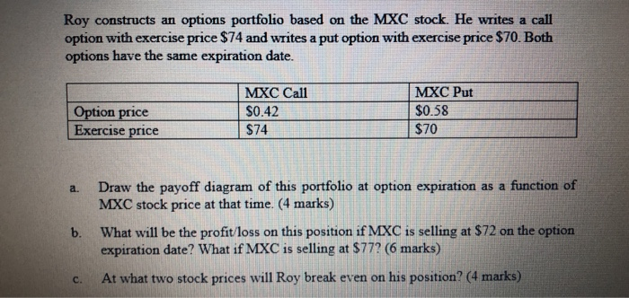 a,b,c Roy constructs an options portfolio based on the MXC stock. He