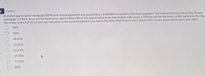 I need help 2 4 points A shared appreciation mortgage (SAM) with