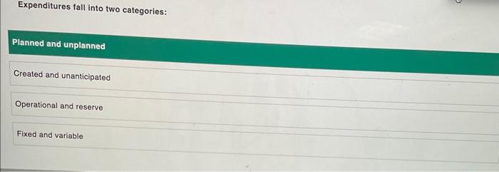  Expenditures fall into two categories