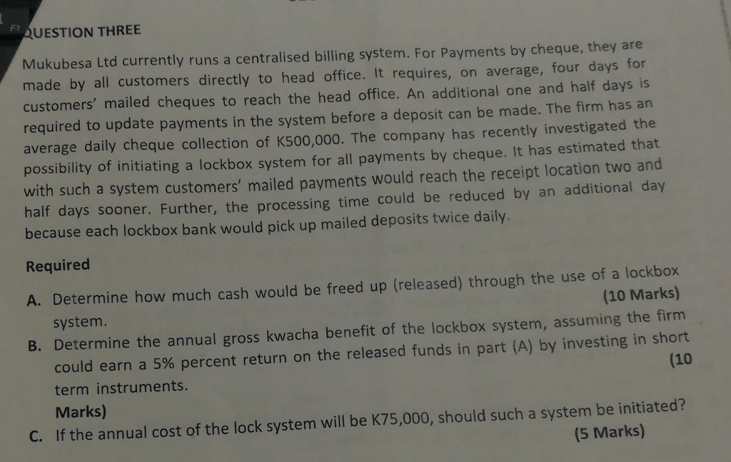 Type or paste question here F QUESTION THREE Mukubesa Ltd currently runs