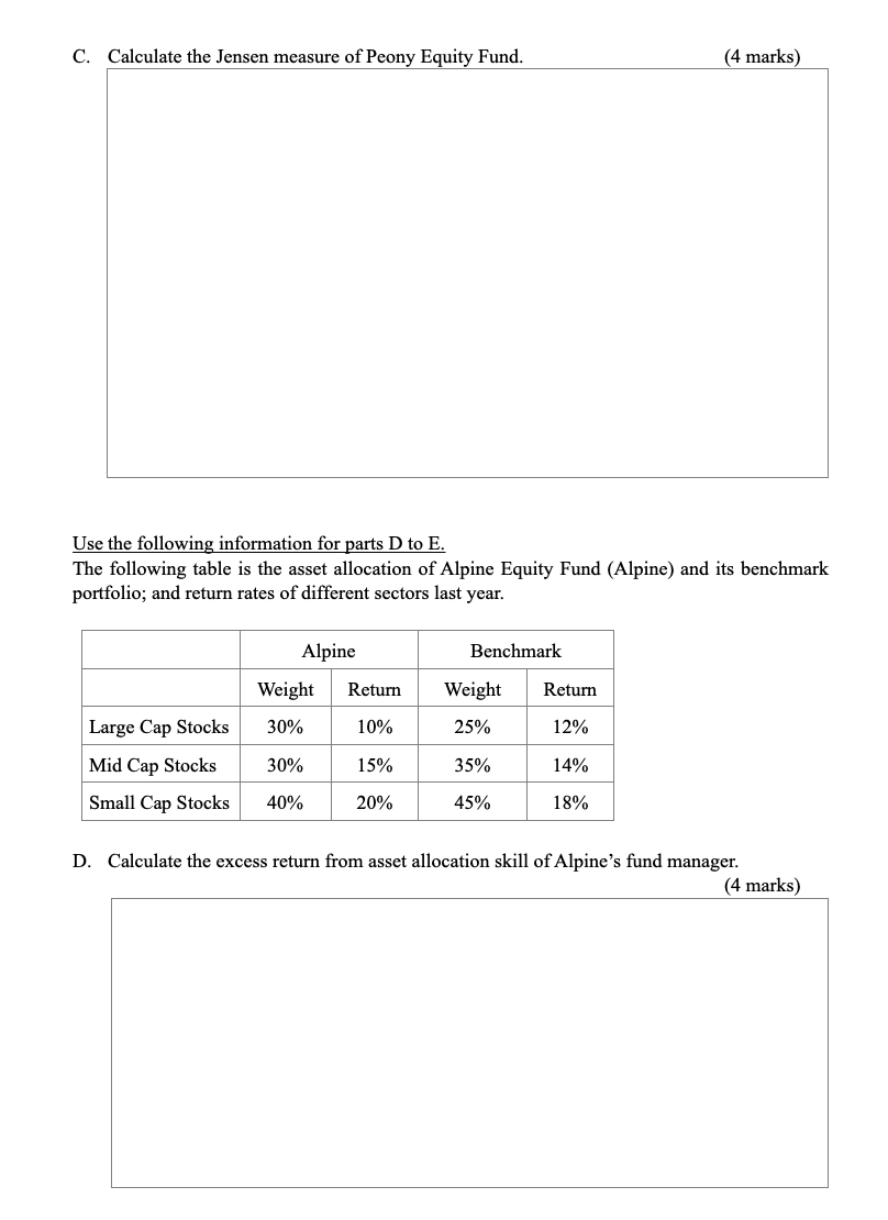 Use the following information for parts D to E. The following table