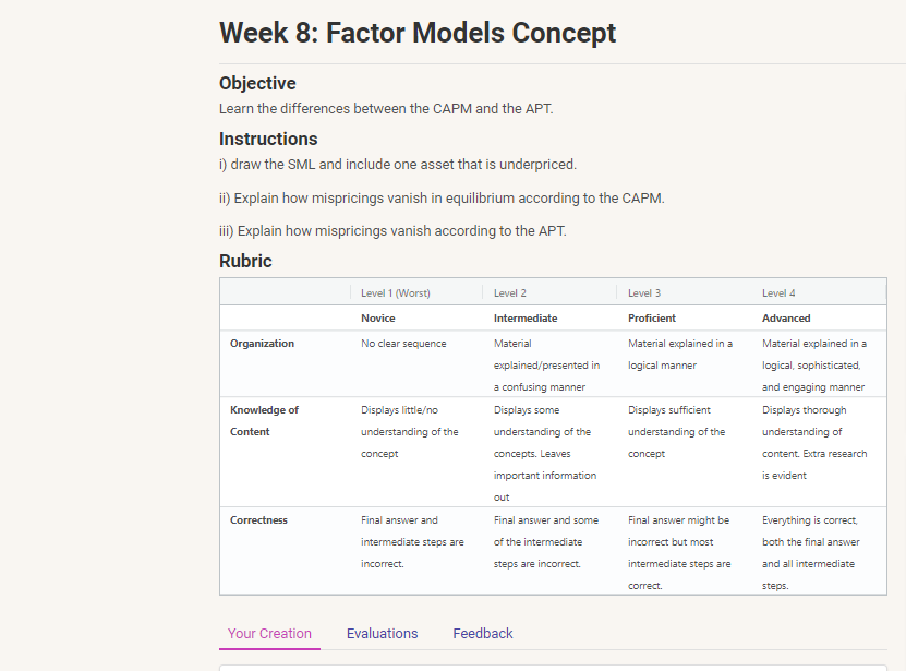 Week 8: Factor Models Concept Objective Learn the differences between the