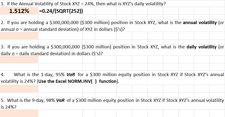 Use the information from question 1 to answer questions 2-5. 1. If