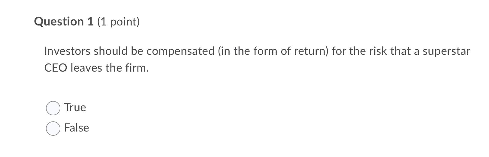 Please answer question 1; A,B, and C Question 1 (1 point) Investors
