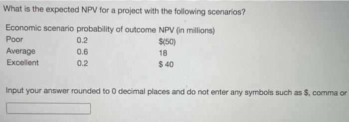  What is the expected NPV for a project with the following