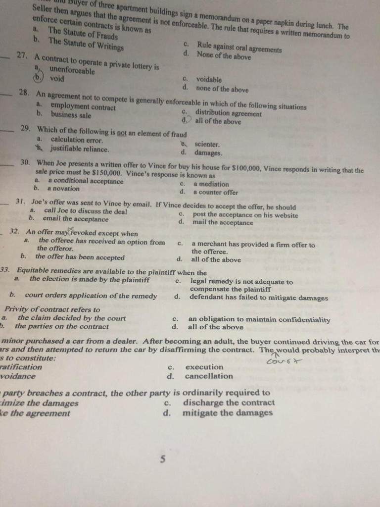 Business Law multiple choice practice test. Need help with answering these