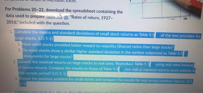  For Problems 20-22, download the spreadsheet containing the data used to
