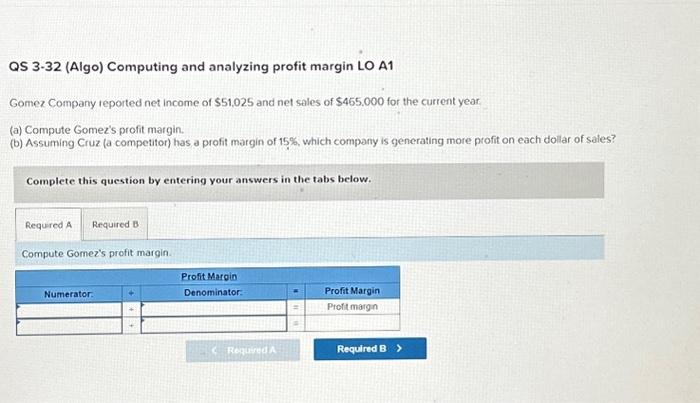  QS 3-32 (Algo) Computing and analyzing profit margin LO A1 Gomez