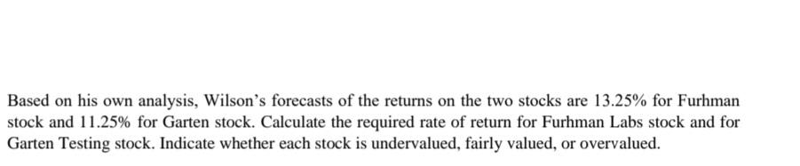 two common stocks, Furhman Labs Inc. and Garten Testing Inc. He has